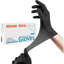 BERVEAL Nitrile Gloves,6mil Gloves Latex Free, Powder-Free Textured Fingertips Gloves for Cleaning,Food Handling (Black, medium)