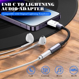 Type C Male to Lightning Headphone Jack Converter, Type-C to Lightning Audio Adapter Male Charging Cable Jack and Other Type C Devices, Not for Charging and Data Transfer