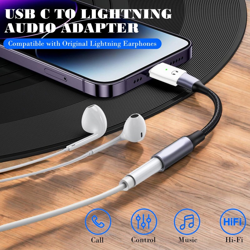 Type C Male to Lightning Headphone Jack Converter, Type-C to