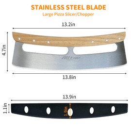 ALLTOP Pizza Cutter Rocker - High Performance Stainless Steel Slicer Blade with One-Piece Wooden Handle - Efficient and Durable Pizza Accessory - Perfect Kitchen Tool for Home Cooking and Restaurant