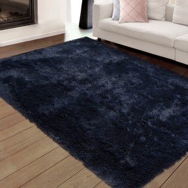 IMINROME Fluffy Area Rugs 6' x 9', Soft and Thick Faux Fur Shag Rug for Living Room Non-Slip Carpet for Bedroom, Home Decor Rug Nursery Accent Rug Carpets, Navy