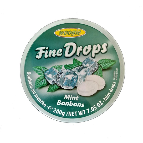 Refreshing Woogie Fine Drops Mint Candies in Tin Round Case - Easy Open & Close Tin Container for Refreshing the Breath with Convenient Round Drops (200g)