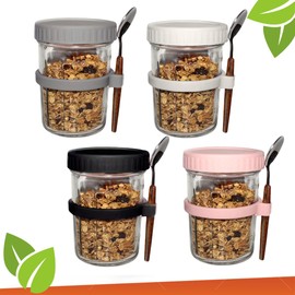 Overnight Oats Containers with Lids, Glass Jars with Lids, Set of 4 Glass Jars with Lids, Leak Proof, Meal Prep Jars, Container for Oats, Salad, and Fruit