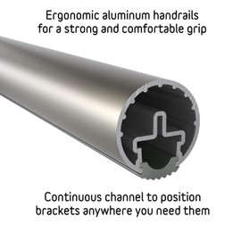 4 ft. Handrail - Complete Kit. Champagne Anodized Aluminum with 3 Champagne Wall Brackets + Flush Endcaps, 1.6" Round