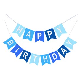 Happy Birthday Banner, Blue Colors Birthday Party Banner Assembled Garland Bunting Flags Women Men Girl Boy Party Hanging Decorations Indoor/Outdoor Supplies