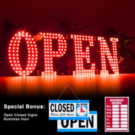 40" x 14" Large LED Open Signs with Remote Control 14 Modes Dimmable Open Sign for Business Window Stores Retail and Restaurant Red
