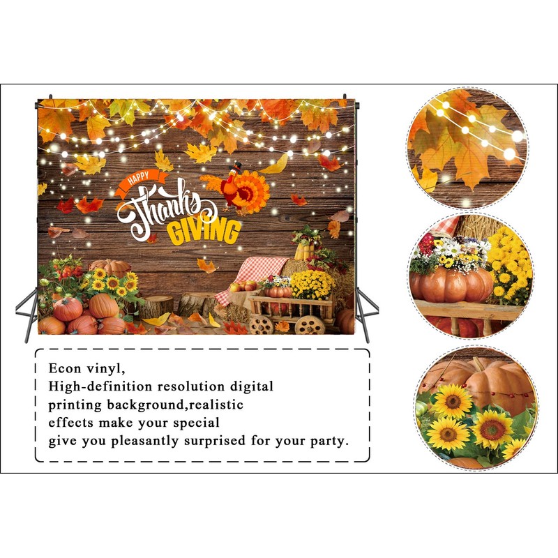 LTLYH 7x5ft Fall Thanksgiving Photography Backdrop Thanksgiving Brown Wood Wall