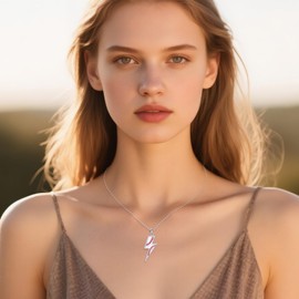 YFN Lightning Bolt Necklace Sterling Silver Lightning Bolt Sport Pendant Necklace Sport Jewelry for Women Sporty Gifts for Athletes, Middle, Sterling Silver, No Gemstone