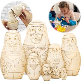 AEVVV Nautical Themed Blank Nesting Dolls for Coloring Set 7 pcs - Wooden Crafts for DIY Projects - Unfinished Wood Blanks Russian Matryoshka