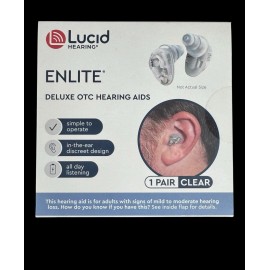 Lucid Hearing- OTC Enlite Deluxe Hearing Aids Clear w/ UV Sanitizer & Dryer NEW
