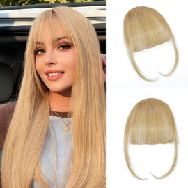 YBYMCAI Clip In Bangs- Ash Blonde Clip On Bangs Real Human Hair Air Bangs For Women Clips Wispy Bangs Fringe With Temples Hairpieces Curved Bangs For Daily Wear