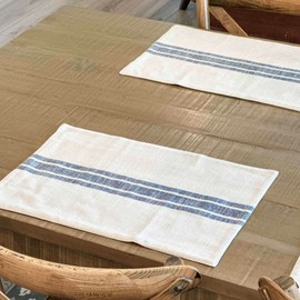 Piper Classics Market Place Blue Grain Sack Stripe Placemats, Set of 4