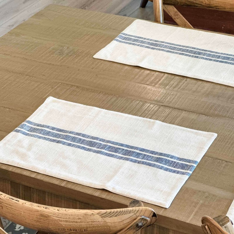 Piper Classics Market Place Blue Grain Sack Stripe Placemats, Set