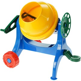 Lena 5009 x Toy Small, Sandpit, Hand Concrete Mixer with Crank, Construction site Accessories for Children from 2 Years, Yellow, Blue, 27 cm