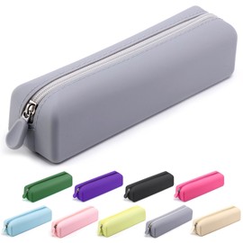 Lolocor Silicone Pencil Case Small, Pen Case Organizer, Silicone Pencil Pouches, Pen Bag, Pencil Bag, Pen Pouch for Women, Makeup Pouch Gray