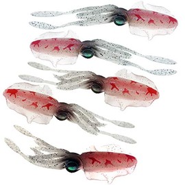 Fish WOW! 5pcs Pink Glow 6" Chase Squid Skirt Luminous Realistic Squid Octopus baits 3D Large Eyes Premium Quality Soft Plastic Fishing Lures Pink White Glow in The Dark