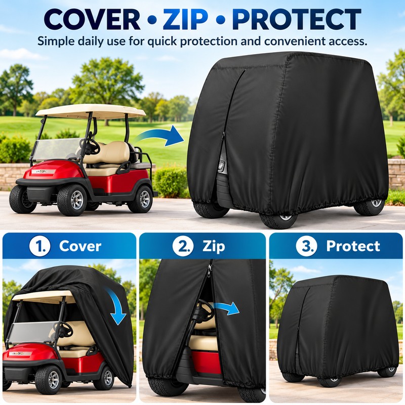 Waterproof Golf Cart Cover for 2-Passenger Carts – 420D Polyester