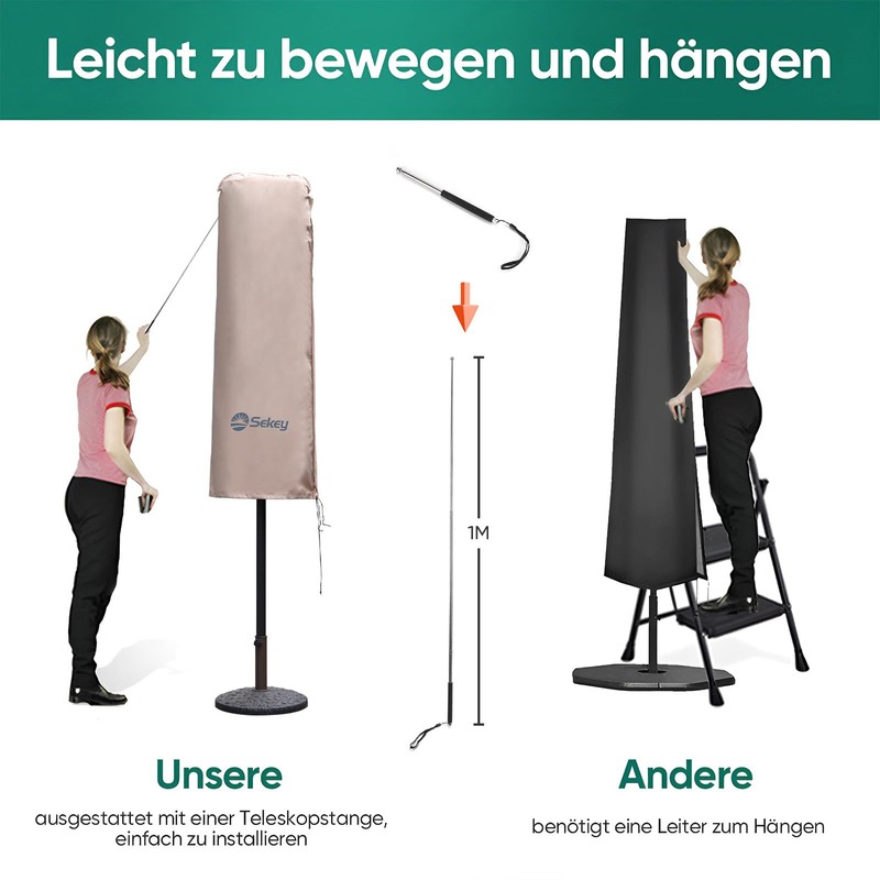 Sekey Protective Cover for Double Parasol, 100% Polyester, Taupe