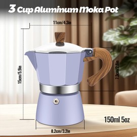 Vaolvpant 3 Cup Aluminum Moka Pot Purple Classic Stovetop Espresso Coffee Maker 150ml 5oz Coffeemaker Percolator Mocha Express Preferred Cafe Makers for Italian and Cuban Café Brewing Purple