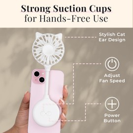 Zadro Cat Ear Mini Fan, 3 Speed Settings, Flexible Neck, Suction Cup Base, USB Rechargeable, 9 Inches Tall (Lavender, 9 x 3 x 1 in. / Small)