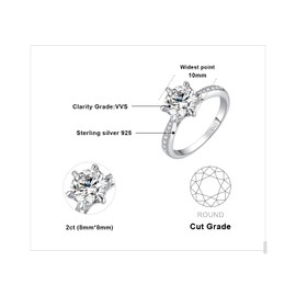 JewelryPalace Classic 2ct Cubic Zirconia Solitaire Engagement Rings for Women, 925 Sterling Silver 14K White Gold Plated Promise Ring for Her, Round Cut Simulated Diamond Anniversary Wedding RingsP