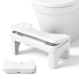 Osivaex Folable Squatting Potty Stool for Adults, 7" Height Adjustable Toilet Poop Stool Squat Adult, Portable Bathroom Step for Travel, Improve Squatting Posture, Non-Slip, White