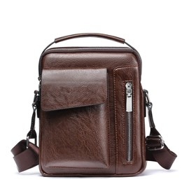 Leather Messenger Bag for Mens Small Crossbody Side Shoulder Man Purse Handbags for Work Office Business Dark Brown