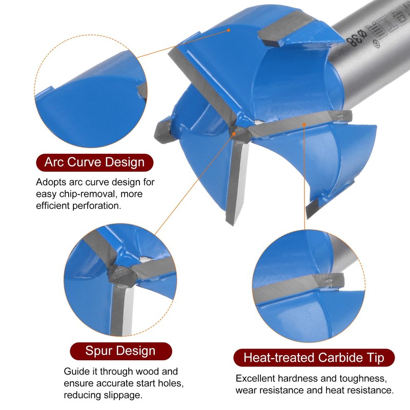 sourcing map Forstner Drill Bit 38mm (1-1/2") Upgraded 3-Cutter Tungsten