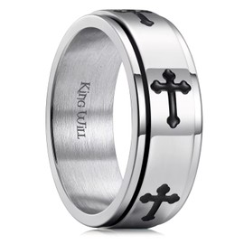 King Will Anillo giratorio de acero inoxidable de 8 mm, color negro, dorado y plateado, para hombre, Pequeño, Acero inoxidable, Sin piedras preciosas
