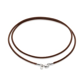 Miabella Genuine 2mm Black or Brown Italian Leather Cord Chain Necklace for Men Women with 925 Sterling Silver Clasp Made in Italy (Brown, 22)