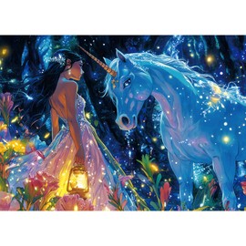 500 Piece Puzzles for Adults,Glitter Unicorn Jigsaw Puzzle,Forest Girl Jigsaw Puzzles 500 Pieces,Fantasy Creative Games and Gifts Difficult Puzzle Home Decor Toy for Adults (20.5"x14.9"), 1:1 Poster