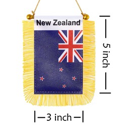 CANTENDO 2 Pack New Zealand Window Hanging Flag,Mini New Zealander Car Flag with Pole Tassel Suction Cup Rearview Mirror Decoration(3x5 Inch)