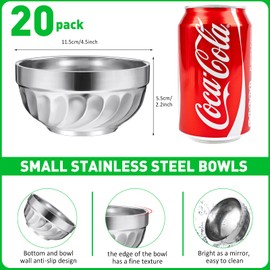 Mimorou 20 Pack Stainless Steel Bowls 4.5 Inches Metal Double Walled Small Insulated Metal Mixing Snack Bowls for Toddlers Dinner Cereal, Noodles, Ice Cream