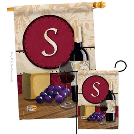 Breeze Decor Wine S Initial Garden House Flags Set Monogram Beverages Drink Fruits Cheese Sangria White Red Rose Dessert Sparkling Small Decorative Gift Yard Banner Double-Sided Made in USA 28 X 40