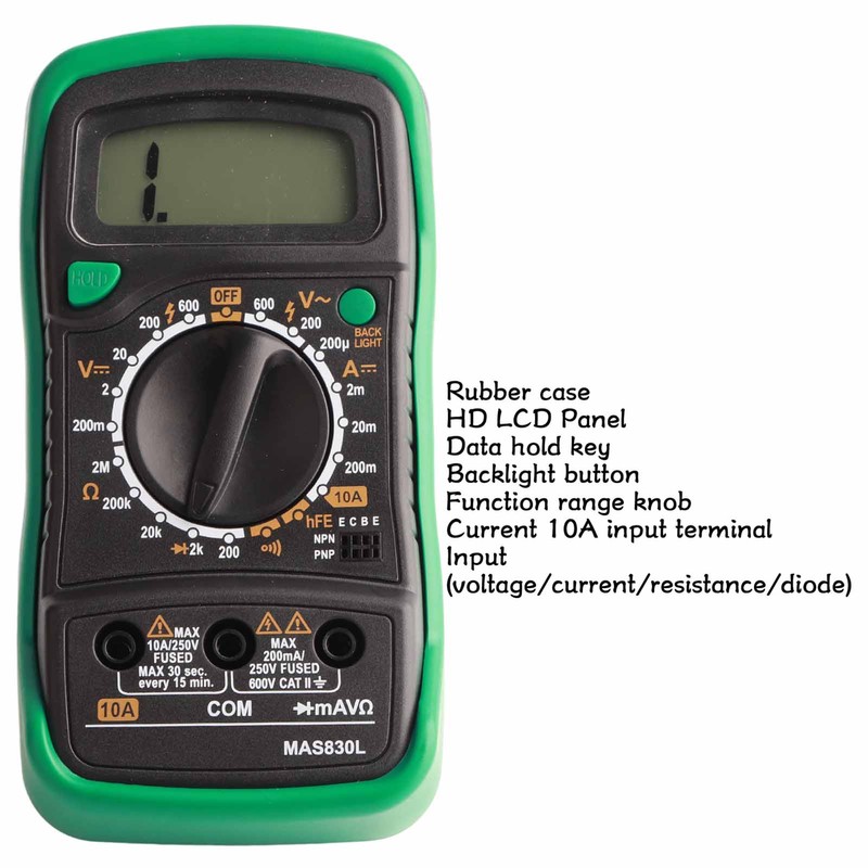 MAS830L Digital Multimeter Portable High Accuracy Button Electrician Meter Digital