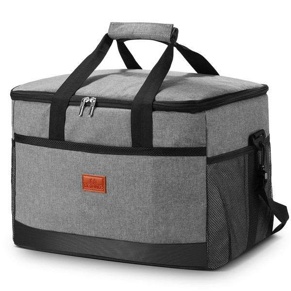 30L Cooler Bag,Large Insulated Picnic Bag,Large Capacity Lunch Bag,Reusable Tote Shoulder Lunch Bag for 4/6 Person, Thermal Lunch Bag for Camping, Picnic, BBQ, Travelling and Outdoor Activities（Grey）