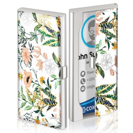 Swooflia Business Card Holder Case Wallet for Women Metal Retro Blooming Flower Slim Pocket Purse Square Card Cases Cute Gifts For Realtors Real Estate Agents