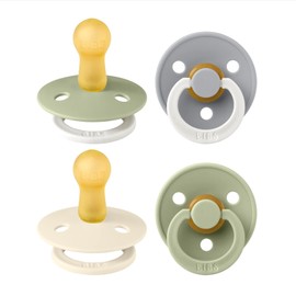 BIBS Colour Soothers Pack of 4, BPA-Free. 2 Pieces Glow in the Dark Cherry Shape Nipples. Natural Rubber/Latex, Made in Denmark. 6-18 Months (Pack of 4), Sage Glow Mix