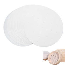YUYUDEHM 100 PCS Bamboo Steamer Paper, 8 Inch Steamer Basket Liners With Holes, Round Air Fryer Parchment Paper