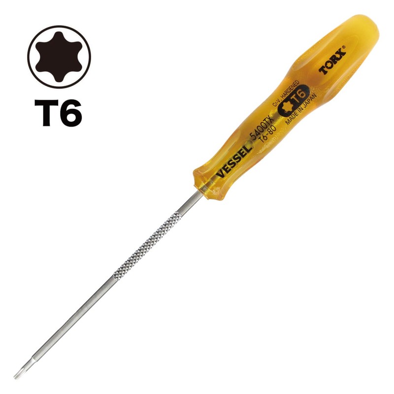 Vessel Power Grip Torx Screwdriver T6 x 80 B-5400TX
