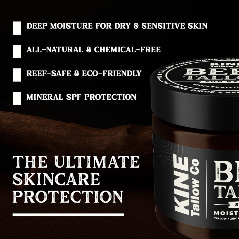 Kine Tallow Co. Moisturizing Tallow Sun Balm, Zinc Oxide Protection,