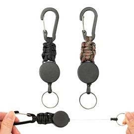 badbowl Reel Keychain, Set of 2, Includes Carabiner, Reel Strap, Keychain, Multi-functional, Ultra Lightweight, Durable, Stretchable, Anti-Lost, Max Length 25.6 inches (65 cm), (2) Black/Green
