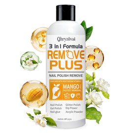Qhryzoval Acetone Nail Polish Remover: Professional Soak off Gel Polish Nail Glue Remover Natural Formula with Mango Oil 8 Fl Oz for Acrylic Dip Powder Remover at Home Salon
