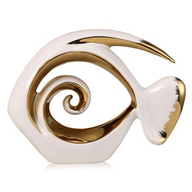 White Gold Ceramic Fish Figurines - Coastal Home Decor, Modern Ocean Centerpieces for Living Room, Dining Area, Bathroom, Office, Coffee Table, Beach House, Nautical, Seaside, Entrance, Shelf Display