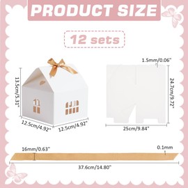 PH PandaHall House Shaped Gift Boxes 12 Sets White Cardboard Treat Boxes Wedding Favors with Ribbon Present Box with Small Windows for Gift Giving Anniversaries Birthday Party 12.5x12.5x13.5cm