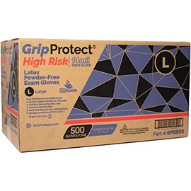 GripProtect High Risk 14 Mil Latex Exam Gloves | Powder-Free Disposable Gloves | Medical, Law Enforcement, EMS, First Responder (Large 500)