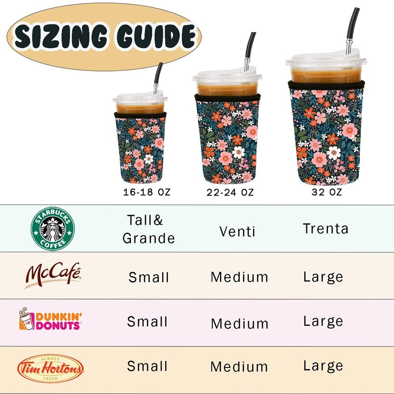 Reusable 3-Pack Iced Coffee Cup Sleeve, Insulated Neoprene, Beverage Holder