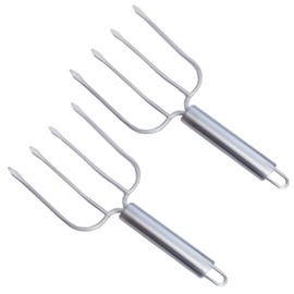 Home Servz Stainless Steel Turkey Fork Set of 2.- Transfer Chicken or Ham Poultry Lifters Easily, Four Needle Meat Fork, Professional Carving Roaster Poultry Forks