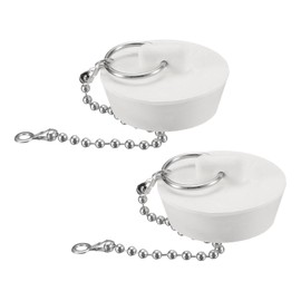 sourcing map 2 Pcs Tub Stoppers, Rubber Bathtub Stoppers 1-3/8" to 1-1/2" Kitchen Sink Drain Stopper, Bathroom Drain Plug with Pull Ring and 15" Beaded Chain, White