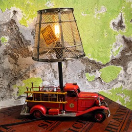 Berfutall-Decorative Rustic Red Vintage Truck Table Lamp，Night Light with Iron Netting Shade, 12.59x4.72x15.75inches (F-XFC)